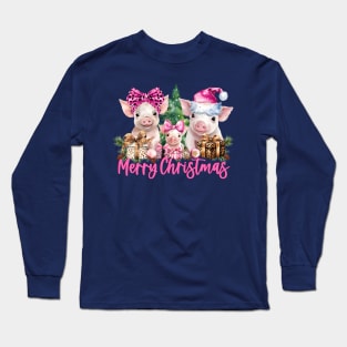 Christmas pigs leopard presents Merry Christmas Long Sleeve T-Shirt